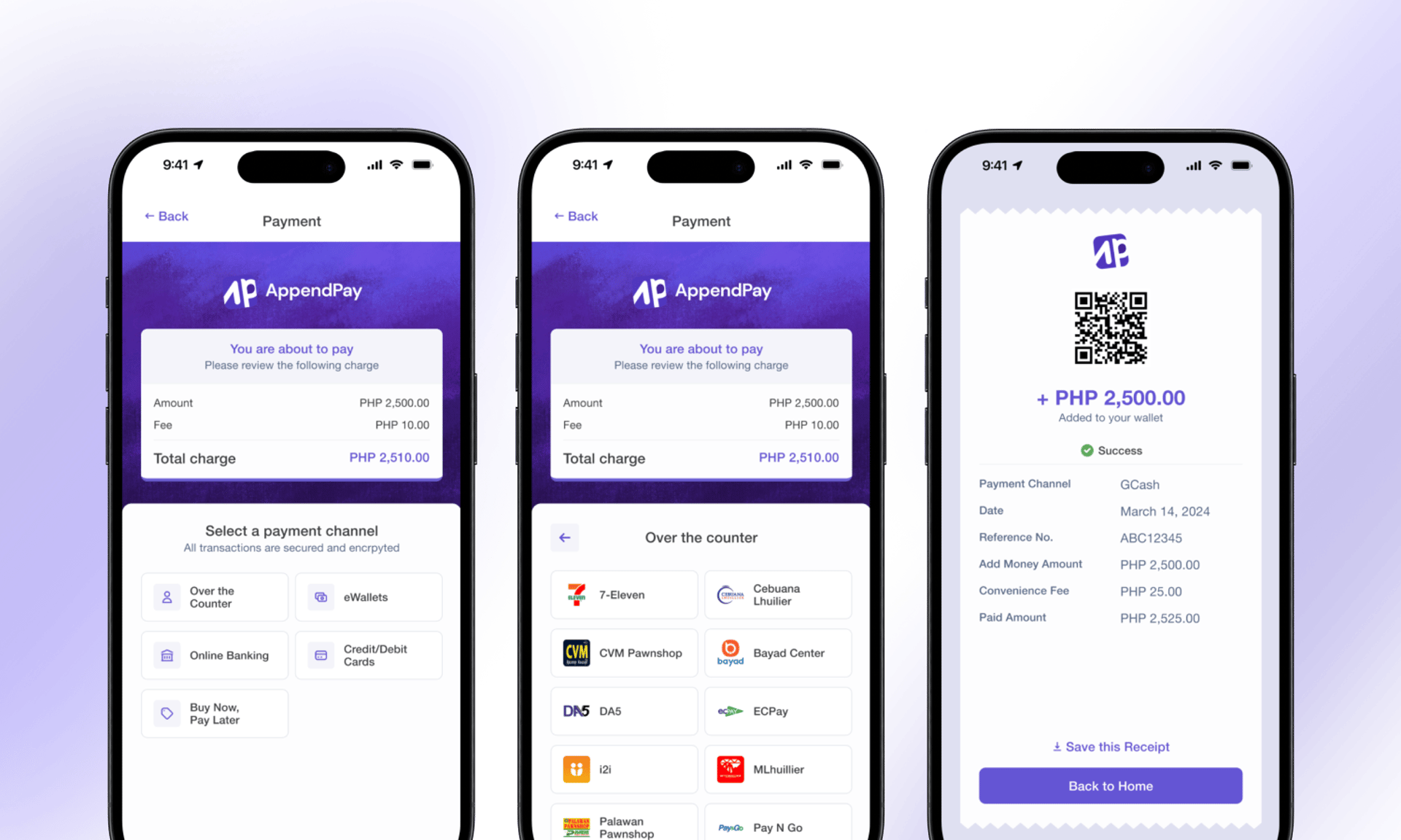 An image showing screens from AppendPay's payment flow