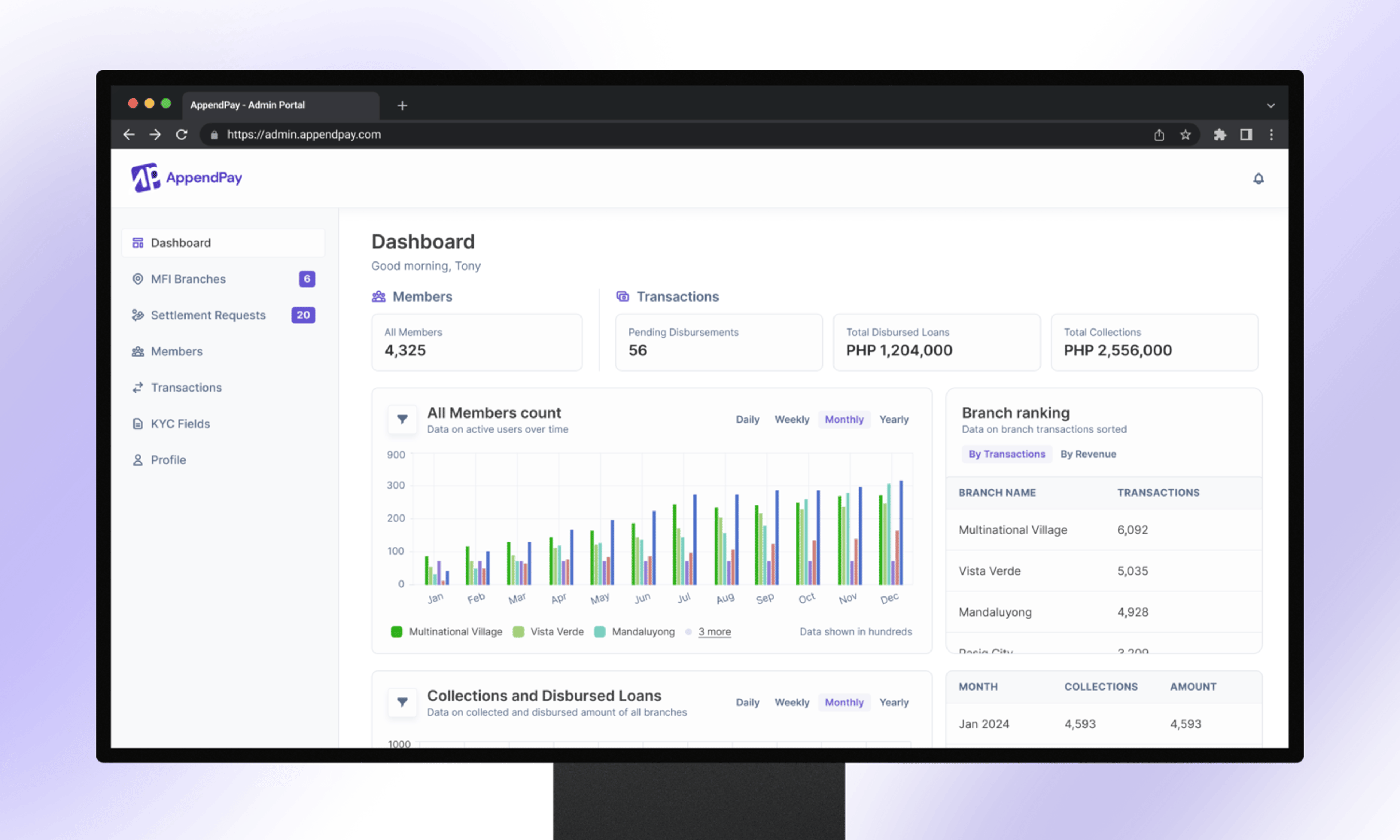 An image showing the AppendPay biller dashboard