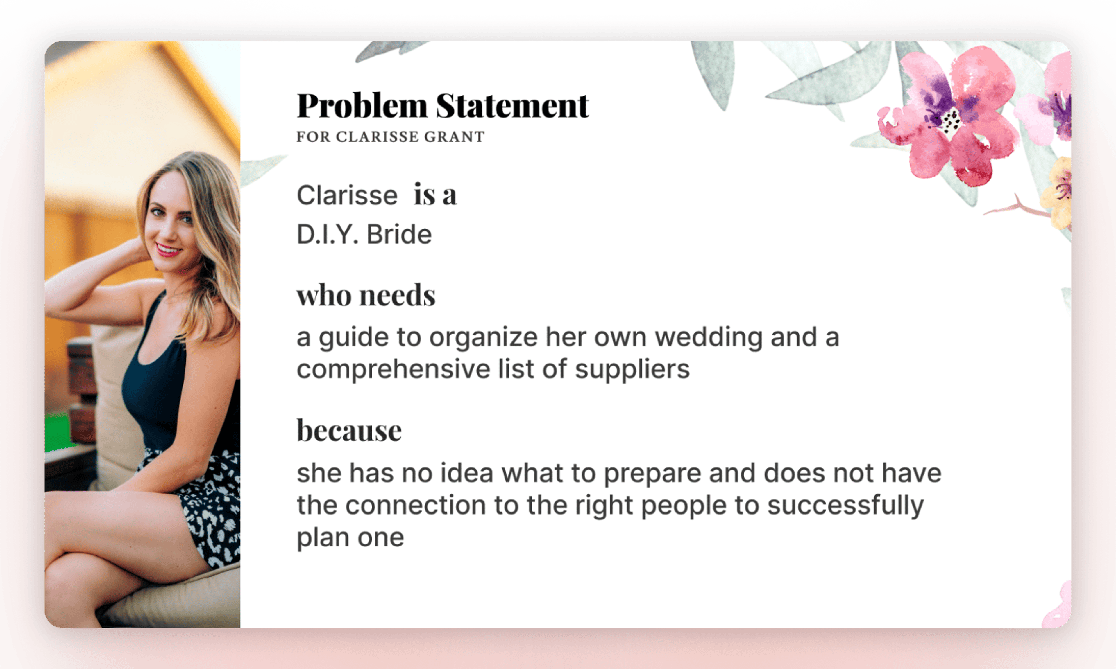 An image detailing the problem statement of the DIY bride persona of Eventful