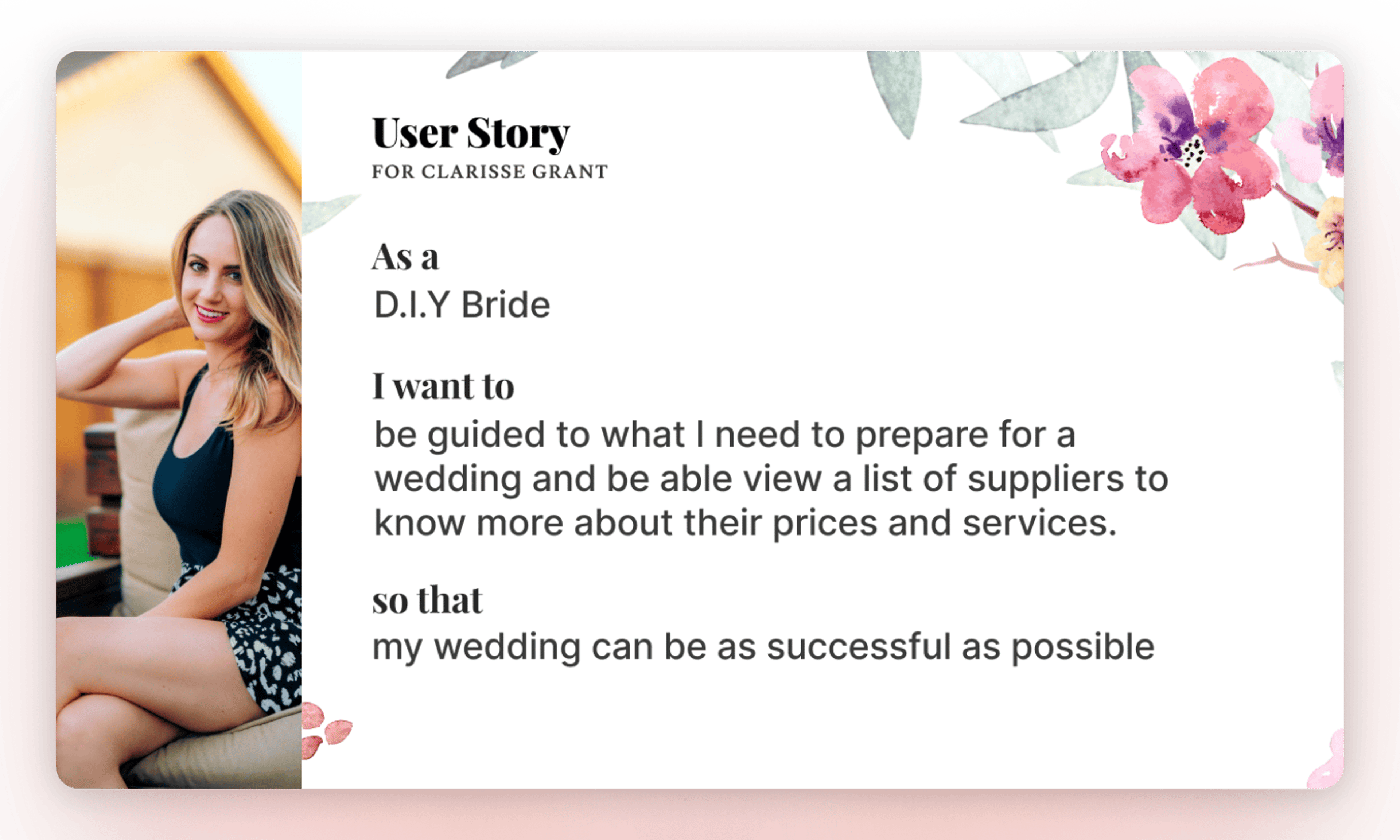 An image detailing the user story for DIY bride persona in Eventful